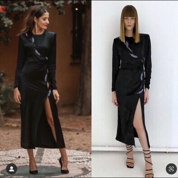 LAST NWT ZARA BLACK LEAF SATIN EFFECT DRESS - Picture 1 of 15